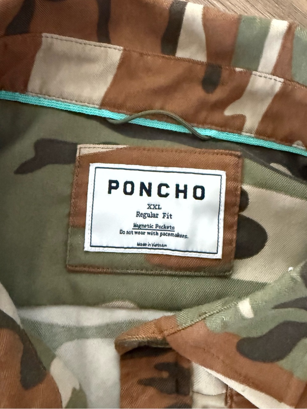PONCHO XXL Regular Fit Camouflage Cotton Button-Up Shirt with Magnetic Pockets - Picture 4 of 9